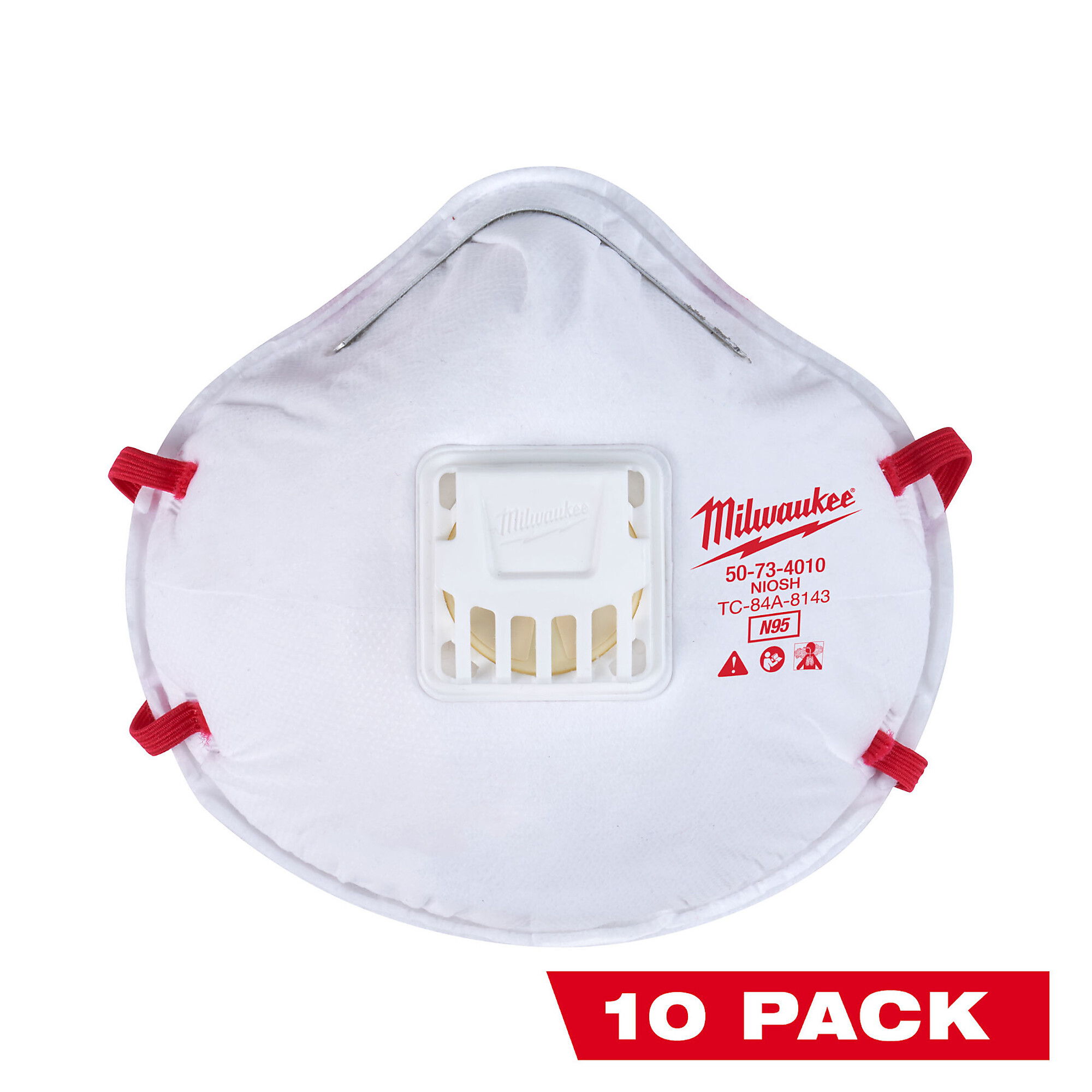 Milwaukee N95 Masks, 10Pk, White, One-Size, Model# 48-73-4014